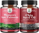 Bundle av ekstra styrke så Palmetto for kvinner og Chia frø olje ekstrakt kapsler - sterkere tykkere raskere hårvekst vitaminer - plantebasert omega 3 6 9 Supplement og daglige fiberkapsler