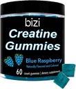 Bizi kreatin gummys for menn og kvinner - 1g kreatinin Monohydrat per gummy - vannmelon flavor - trening, muskelvekst og gjenoppretting supplement- Vegan & glutenfri (60 ct) (Blue Raspberry)