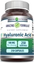 Amazing Formler Hyaluronsyre 100mg 250 kapsler Supplement | Ikke GMO | Glutenfri | Laget i USA