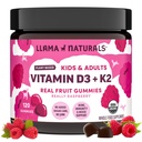 Llama Naturals vitamin D3, Vegan, Organisk immun støtte Supplement, Vitamin D gummier for voksne og barn, Ekte frukt gummy vitaminer, fremmer bein helse, Ingen lagt til sukkerrør, bringebær, 120 Ct