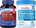 Krill Oil 1000mg og Probiotika Bundle, Omega 3s med DHA EPA & Astaxanthin, Plus 80 milliarder CFU 25 strimler, Gut, hjerte og immunfunksjon, ikke-GMO, laget i USA, 60 Softgels + 60 kapsler