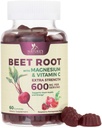 Beet Root Supplement Gummies - 500mg Per Serving med beetroot Ekstrakt pulver C & Magnesium - støtter energi hjerte helse og nitrogenoksid produksjon - Røde betes Supplements Gummy - 60 Gummies