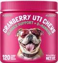Cranberry UTI Chews for hunder Bladder Support + D-Mannose støtter nyre urinveistraktasje og bladder helse naturlig tranebær velvære supplement immunsystem Booster naturlig kjæledyr antioksidant 120 Chews