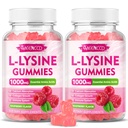 2 Pakke L-Lysine 1000mg Gummies, Lysin Supplement for voksne og barn, essensiell Aminosyre for lepper og oral helse, økt immun og kalsium, sukker-fri, bringebær flavor, 120 greve