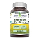 Amazing Formler Krom Picolinat Supplement | 200 Mcg Per Serving | Tabletter | Ikke-GMO | Glutenfri | Laget i USA (120 greve)
