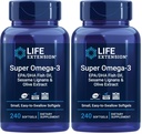 Livsforlengelse Super Omega-3 EPA / DHA Fish Oil, Sesame Lignans & Olive Extract - hjerte, hjerne, betent helsestøtte, Glutenfri, lett å svelge, ikke-GMO, 240 Softgels (Pack of 2)