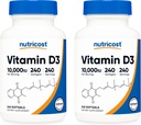 Nutricost vitamin D3 10.000 IU, 240 Soft Gel Caps (2 flasker)