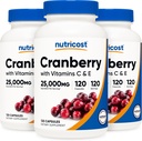 Nutricost Cranberry Extract 25 000 mg (120 serveringer) 3 flasker med vitamin C & E