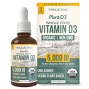 Plant-D3 Organisk vitamin D3 5000 IU - Vegansk, Maks styrke sublingual flytende D3 dråper - 200% høyere absorpsjon - 100% Plant-basert kolekalciferol form - Justerbar dosering for alle aldre (1oz væske)