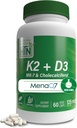 Helse Thru Nutrition K2 + D3 Kompleks | K2 100mcg som MenaQ7 Menaquinon 7 MK7 & D3 1000iu | 3rd Party Testet | Ikke-GMO (Pack på 60)