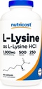 Nutricost L-Lysine 1000mg Per servering, 250 serveringer, 500 kapsler - Glutenfri, Ikke-GMO, 500mg per kapsel