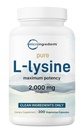 Ren L-Lysine 2.000mg, 300 Veggie Capsules | Maksimal potens, lett absorbert, gratis skjema | essensiell Aminosyre for kollagen, leppe, & immunstøtte | Rene ingredienser uten fyllstoffer
