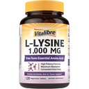 Vitalibre L-Lysine 1000 mg, høy potens L-Lysine HCl, fri form essensiell aminosyre, protein & kollagensyntese, immunstøtte, maksimal absorpsjon, Vegan, 120 tabletter