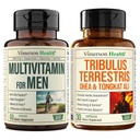 Multivitamin for menn og tribulus terrestris med DHEA og Tongkat Ali - Komplett menns helse Bundle for energi, vitalitet, hormonbalanse og trening ytelse