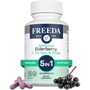 FREEDA Sambucus Elderberry med vitamin C, sink, vitamin D3 & Ginger - 5 i 1 Herbal Antioksidant Immun støtte Supplement for kvinner og menn - Glutenfri voksen eldrebær kapsler, USA laget (120 count)