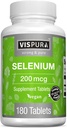 Selen 200 mikrog Supplement, 180 Vegan Tabletter for immunsystem, Thyroid, prostata og hjertehelse*, organisk, naturlig og glutenfri spor Mineral uten tilsetningsmidler