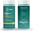 Iwi Omega-3 Essential & Prenatal Multivitamin Bundle, 30 serveringer, Vegan Plant-basert Algae Omega 3, Krill & Fish Oil Alternative, Ingen Fiskig Ettersmak