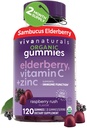 Viva Naturals Organic Sambucus Elderberry Gummies for voksne (120 greve) - 3in1 Black Elderberry Vitamin C og Zink Immune Support Gummies, Chewable Elderberry Supplement, Zink Immunity Gummies