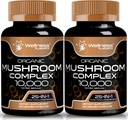 WELLNESS LABSRX Mushroom Supplement Kapsler 10:1 Ekstrakt, Mushroom Complex Kapsler 1000 mg, Lions Mane Supplement med Tyrkia Tail, Cordyceps, Reishi - 2 Pack