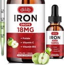 Liquid Iron Supplement for kvinner og menn jern dråper jern supplement for anemi med folat, vitamin C, B12 for rød blodcelle støtte-grønn Apple Flavor, 2 fl Oz