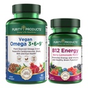 Renhetsprodukter Bundle - Vegan Omega 3-6-9 + B-12 Energi Smelt Omega 3-6-9 (“5 i 1” Plantebasert Omega 3 6 9 Essential Fatty Acid Complex) - B12 Berry Melt (Metylkobalamin B12 + B6 + D3 + Mer)