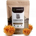 Longevity Botanicals Økologisk Cordyceps Mushroom Ekstrakt pulver 100g | Konsentrert 10:1 Ratio | 100% Fruiting Bodies | Cordyceps Militaris Naturlig Supplement for energi, Stamina og pustende støtte