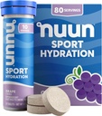 Nuun Sport Electrolyte Tabletter med magnesium, kalsium, kalium, klorid og natrium, Glutenfri & Vegan, Grape, 8 Pack (80 Serverer totalt)