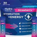 HydroMATE Electrolytes Powder Drink Mix Packets Hydration Accelerator Lav Sukker Hurtig Party Relief Recovery Vitamin C Plus Koffein Jordbær 30 Count