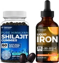Ultimate Health Bundle: Væske Iron Supplement & ren Himalayan Organic Shilajit Gummies for kvinner & menn - Ikke-GMO, Vegan, Naturlig energi og immunstøtte - 60 Gummies & 30 Services