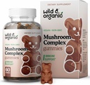 Wild & Organic Mushroom Gummies - Lion's Mane, Cordyceps, Tyrkia Tail, Reishi, Chaga, Maitake - 10-i-1 kompleks - Mushroom Supplement Gummies for Immun & Brain Support - 60 Grev