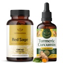 HERBAMAMA Rød Sage og Turmeric Kit - Bundle på 1200 mg Rød Sage Dan Shen Kapsler & Turmeric Curcumin Drops 2 fl oz - Vegansk, ikke-GMO, sukker og alkohol-fri - 2 Pack