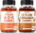 ADK Gummies Vitamin D3 K2 (60 Gummies) - Supplement med D & K - 10 Vegansk Supplement - Ceylon Cinnamon (60 Kapsler) Digestion Overordnet velværestøtte - Ceylon Supplements - Vegansk og laget i USA