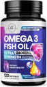 Omega 3 Fish Oil Supplements 2400mg - Trippel styrke Omega 3 fettsyrer, naturlig hjertehelse Hjerne og felles støtte - fettsyrer med EPA & DHA - Wild Fanget Fish Oil Supplement - 120 Softgels