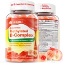 Supermetylert vitamin B komplekse gummier - Alle B-vitaminer + Omega-3, magnesium, CoQ10, Ashwagandha,Vitamin C, TMG- For kvinner menn- Metyl B12 2000 mg, Metylfolat, B1,B2, B3,B5,B6,B7-sugar gratis