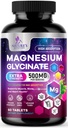 Magnesium Glycinate 500mg - Chelatert for ultraabsorpsjon - støtter bein, muskler, nerver og hjerte helse, Naturens søvnstøtte, beste magnesiumtilskudd piller for hele kroppen støtte - 60 tabletter