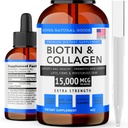 Super naturlige varer Biotin & kollagen vitaminer - Hårtap, Gut helse, anti-aldring, hudpleie og negler - Laget i USA, ikke-GMO & Cruelty Free (4 Ounce - 15 000mcg)