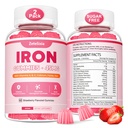Vegan 2 Pack Iron Supplement Gummies for kvinner og menn, Anemi, Blodbygger og energi støtte for jernmangel, med vitamin C, A, B kompleks, folat, CoQ10, sukkerfri, ikke-GMO, 120 greve