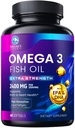 Omega 3 Fish Oil 2400 mg Supplement, Sustainabilly kildet, Triple Styrke Omega-3 Supplement Softgels, Hjerne Helsestøtte, EPA & DHA Fiskeolje fettsyrer Kosttilskudd, Gluten & GMO Gratis, 60 Softgels
