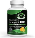 Halalways Omega + DHA Gummies - Trippel styrke Omega 3 Fish Oil Gummy Vitaminer med DHA fettsyrer, Naturens hjerte helse, oransje og sitron flavor sertifisert Halal Supplement