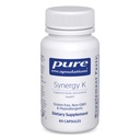 Rene innkapslinger Synergi K - med vitamin K1, K2 & D3 - støtter bein, blodfartøy, vaskulær elastisitet og kalsiumbruk* - Inkluderer kolekalciferol - Glutenfri og ikke-GMO - 60 kapsler