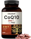 NatureBell CoQ10 200mg med PQQ, 240 Veggie Capsules | Stabil høy absorpsjonsform – Antioksidant støtte for hjerte, og energi helse – ekstra styrke coenzym Q10 Supplement