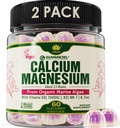 2 Pack - Plantebasert kalsium Gummies 600 mg med vitamin D3 K2, magnesium, sink for bein styrke, sukkerfri kalsiumtilskudd for kvinner og menn (sertifisert vegansk) fra Sustainable organisk rød algae