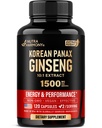 Panax Ginseng 15.000 mg - Rød koreansk Ginseng Supplement for menn - Ekstra styrke 10:1 Ekstrakt - Energi, fokus, produktivitet og ytelse - Naturlig og vegansk - laget i USA - 120 kapsler, 2 måneders forsyning