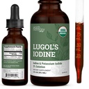 Organic Lugol iodin, jodin og kalium jodid 2% løsning 3000 mg - flytende kosttilskudd dråper for tyroid støtte for kvinner og menn, metabolisme helse, Detox Boost - Non-GMO, 395 Services (2 Oz)