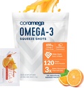 Coromega Omega 3 Fish Oil Supplement, 650 mg Omega-3s med 3X bedre absorpsjon enn Softgels, Orange Flavor, 120 Single Servere Squeeze Packets