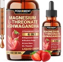 6in1 Magnesium L-treonate flytende dråper med Ashwagandha, Magnesium Glycinate og 3 Mer - Brain Support og Immune - 2 Fl Oz i 30 dager - Jordbær Flavor