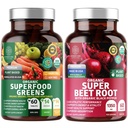 Nr. 1 Ernæring N1N Premium og økologisk Superfood Grønn og Beet Root Tabletter for immunitet og antioksidant støtte, pakket med Alfalfa, Spirulina og Barley Gras, 120 tabletter