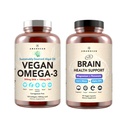 Amandean Hjerne & Vegan Omega-3 Bundle: Magnesium Threonat, USA-Grown Lion Mane 6: 1, Alpha-GPC & Algae DHA / EPA. Plantebaserte essensielle fetter for hjernen, øye, hjerte og hud helse. Fiskeoljealternativ.