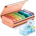 Zannaki Metal XL ukentlig pilleorganisator 2 ganger om dagen, stor reise daglig pille boks 7 dag, bærbar uke to ganger pilleholder container, AM PM piller tilfelle for medisin vitamin medisin supplement, gull