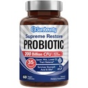 Probiotika for menn og kvinner, 200 milliarder CFU 35 Strains, Prebiotika + Digestive Enzymer, Supreme Restore Probiotic Supplement, Øvre, Midt, Nedre GI Tract Balance, 60 Veggie Capsules, 1 måned